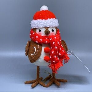 Festive Bird Figurine with Red Hat and Scarf